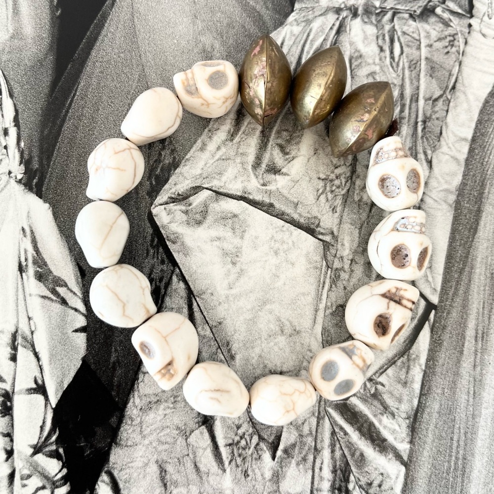 Skull + Tuareg Brass Beaded Bracelet ~ One of a Kind Jewellery from South Africa